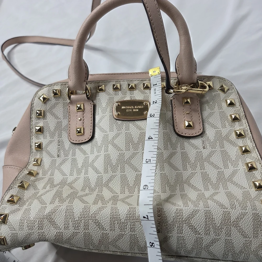 Michael Kors Pink and Gold Studded Bowling Satchel Crossbody